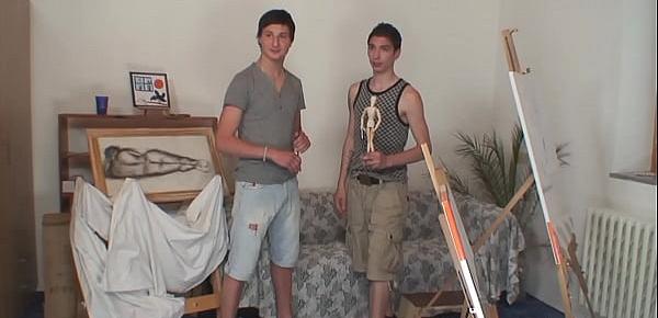  two boys teen share old mature woman